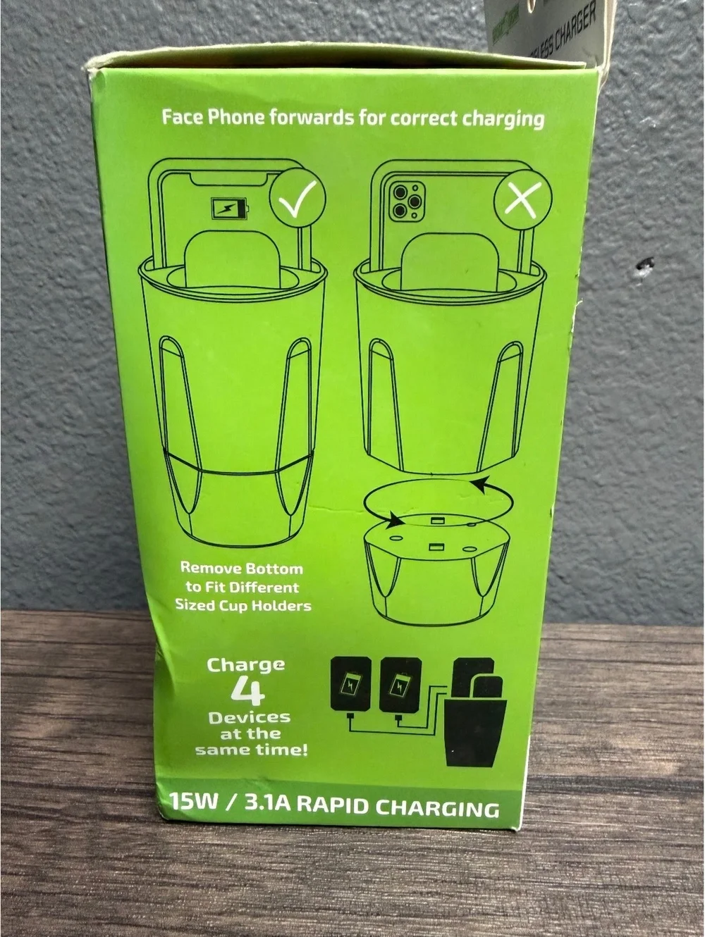 Gadget To Gear Car Cup Holder Wireless Charger 15W Rapid Charging Dock 4in1 New